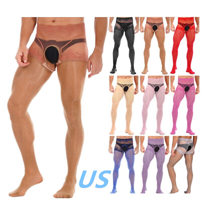 #ad US Sissy Mens Lace Ice Silk Tights Pants Crotchless Pantyhose Stockings Hosiery $8.17