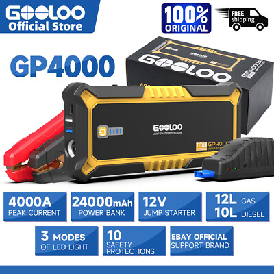 GOOLOO GP4000 4000A Jump Starter Power Bank Car Battery 24000mAh 12V Jump Box US $89.99