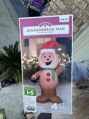 #ad Gemmy Gingerbread Man 4ft Tall Airblown Inflatable Lights Up Indoor Outdoor $42.00