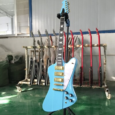 #ad Daphne Blue Firebird Electric Guitar HHH Pickups Gold Hardware White Pick Guard $285.00
