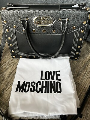 #ad Love Moschino Borsa PU Nero Black Satchel Shoulder Strap Gold Detail New Tags On $189.99
