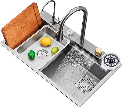 #ad Flying Rain Stainles Steel Waterfall Kitchen Sink w PullDown Faucet Gray31.5INCH $245.00