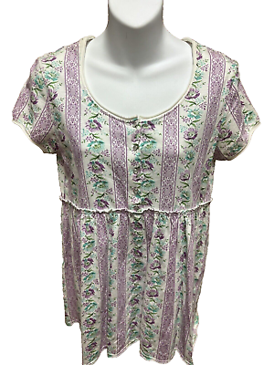 #ad Roper Henley Babydoll Shirt Size Size Medium Womens Short Sleeve Purple Blouse $14.85