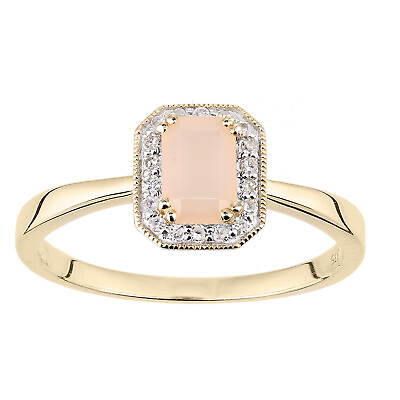 #ad 9ct Yellow Gold Cluster Ring With Natural Pink Opal and Diamonds by Naava GBP 209.95