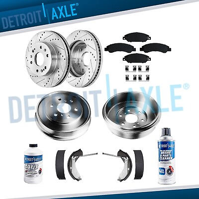 Front Drilled Rotors Pads Rear Drums Shoes for 2005 2008 Silverado Sierra 1500 $267.43