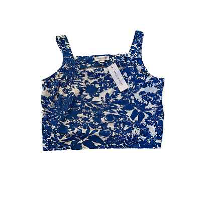 NWT Amour Vert Nicola Provence Rib Cropped Tank Top Blue White Floral $58 MSRP $40.00