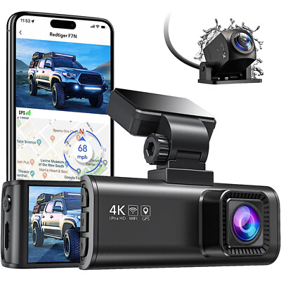 #ad REDTIGER 4K Dual Dash Camera Front and Rear Dash Cam WIFIamp;GPS With 64GB SD Card $79.99