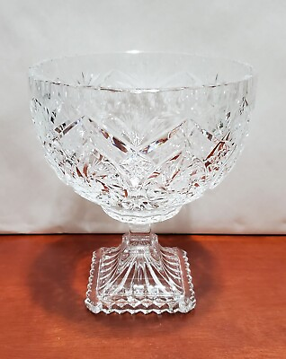 #ad Vintage Polish Crystal Pedestal Bowl Whirling Star Design Prismatic Gorgeous $14.97
