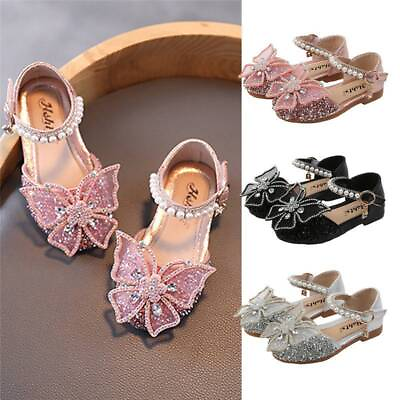 #ad Leather Girls Shoes Kids Baby Infant Toddler Bowknot Princess Party Sandals USPS $16.14