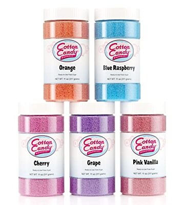 Floss Sugar Variety Pack with 5 11oz Plastic Jars of Orange Blue Raspberry ... $35.43