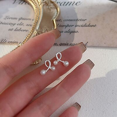 #ad Women#x27;s Genuine 925 Sterling Silver White Freshwater Pearl Stud Earrings Jewelry $15.00