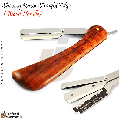 #ad Solid Wood Handle Barber Hair Shaving Razor Straight Edge Pocket Folding Knife $12.87