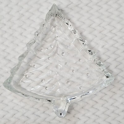 #ad Clear Glass Christmas Tree Candy Dish 8.5quot; Winter Holiday Party $12.99