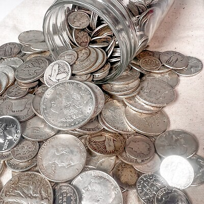 #ad Mason Jar Silver Coin Mixed Lot ESTATE SALE LIQUIDATION US Silver Coins $51.99