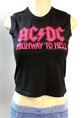 #ad AC DC Crop Top T shirt Highway To Hell CHASER Tank Top Tee JUNIORS Women Black $10.36