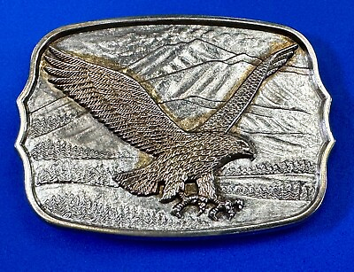 #ad Patriotic Eagle flying hunting for prey over mountainside Vintage belt buckle $6.50
