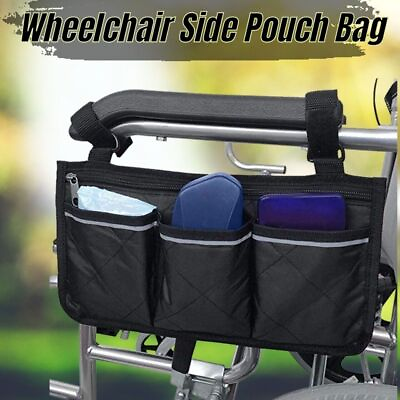 #ad Wheelchair Side Bag Hang on Side Armrest Accessories Storage Pouch w Cup Holder $7.81