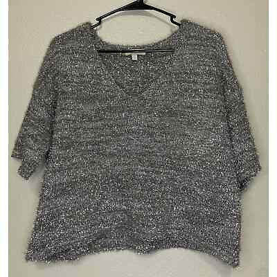 #ad Gianni Bini Sweater Womens Medium Metallic Silver Short Sleeve GB $25.00