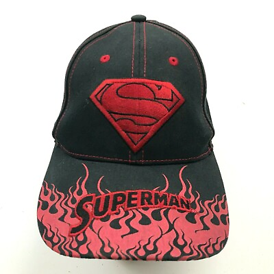 Superman Hat Cap Snapback Black Red Adjustable Flames Embroidered Man Of Steel $5.75