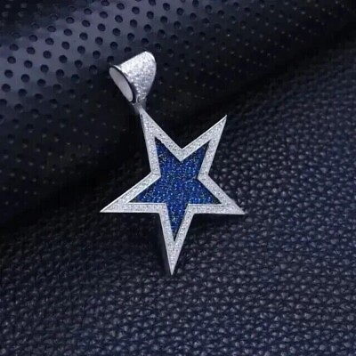 #ad Star Charm Pendant 14K White Gold Plated 2.50Ct Round Cut Simulated Sapphire $167.99