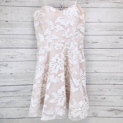 #ad Gianni Bini Pink White Lace Overlay Strapless Dress Women#x27;s M $12.72