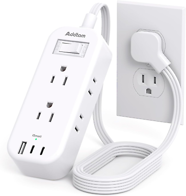 #ad Travel Power Strip with USB Flat Plug Extension Cord 6 Outlets 3 USB 2 USB C $14.98