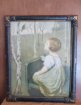 #ad Antique 1920#x27;s Lithograph SPRING SONG Blind Girl by Simon Glucklich VINTAGE ART. $32.00