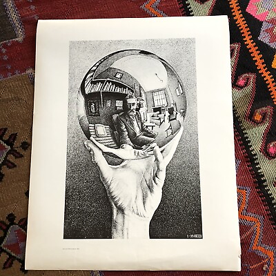 #ad Vintage MC Escher HAND WITH REFLECTING SPHERE 1935 Self Portraits Poster 23x29 $41.10