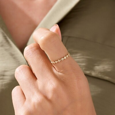 #ad 14K Solid Gold Vine Wedding Ring Gold Leaf Stacking Floral Ring Band For Girls. $198.57