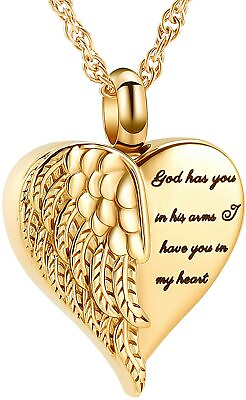 #ad Cremation Jewelry Angel Wings Heart Pendant Urn For Ashes Memorial Necklaces 20quot; $56.95
