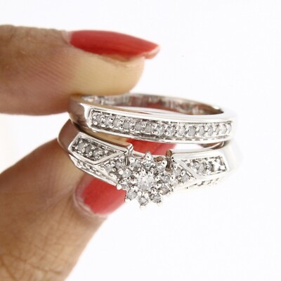 #ad 5 8 Ct Natural Diamond Wedding Ring Set Sterling Sz 9 IGI $1002.79
