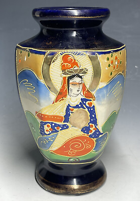 #ad Antique Porcelain Satsuma Japanese Early 20th C. Gilt Cobalt Enamel Vase $35.00