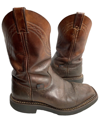 #ad Justin 4518 Square Toe Brown Leather Western Cowboy Biker Work Boots Men#x27;s 8 D $37.49