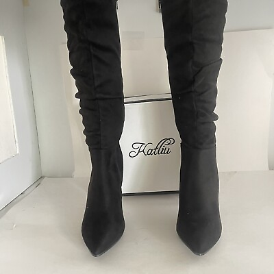 #ad katliu Women Suede Knee High Boots Pointed Toe Stiletto Boot Slouchy Zipper H 9 $44.99