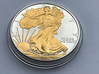 #ad 2006 FINE SILVER LIBERTY AMERICAN SILVER EAGLE 1OZ 1 DOLLAR WITH GOLD RELIEF GBP 99.50