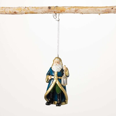 #ad Sullivans Blue Gold Santa Father Christmas Lantern Ornament Vntg Christmas Decor $11.62