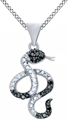#ad 1 10ct Snake Pendant White amp; Black Real Diamond 925 Sterling Silver 18quot; Necklace $75.15