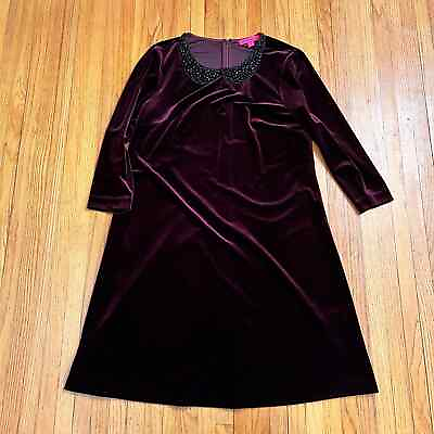 Betsey Johnson Dress Womens 10 Velour Velvet Long Sleeve Maroon $34.99