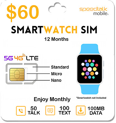 1YR SmartWatch SIM Card 4G LTE GSM Smart watch amp; Wearables $60.00