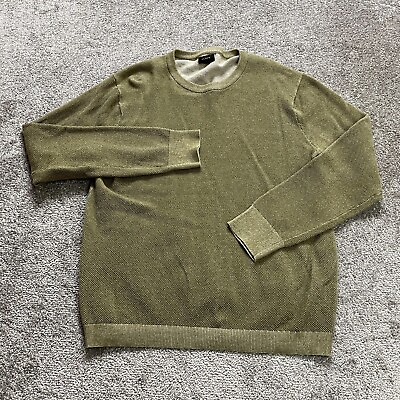 #ad J.Crew Sweater Mens Large Green Crew Pullover Cotton Solid Textured Sweatshirt $24.99