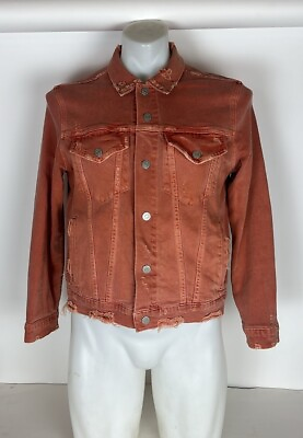 #ad Womens Amo Pop Canyon Rose Snap Button Distressed Denim Jacket Size L $115.00