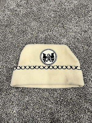 #ad cream Heavy Wool Felt Toque with Real Fur Pom Pom Inuit Machine Embroidery Patch $29.99