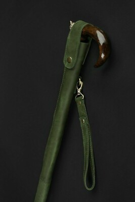 #ad Green Coloured Leather Walking cane Bag for Walking Stick Storage New cover Gift $45.00