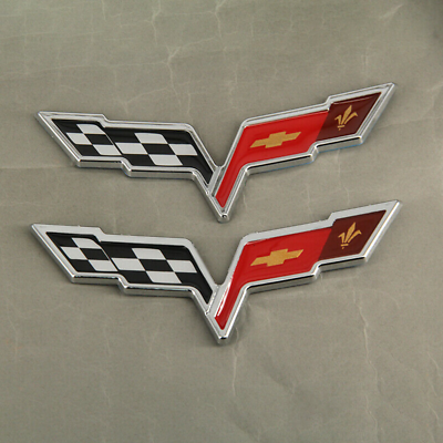 #ad 2pcs OEM Front Rear Crossed Flags Emblem Badge for Chevy 2005 2013 C6 Corvette $18.99