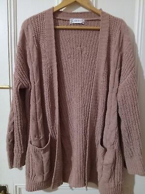 #ad Pink Rose Womens Cardigan Size Large Knit Pockets Open Front $37.95
