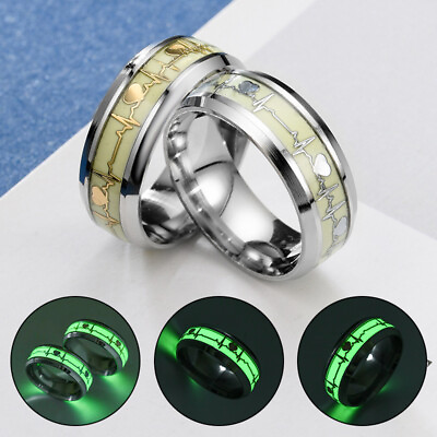#ad Men Women Luminous Ring Glow In The Dark Stainless Steel Party Jewelry Gift New GBP 2.74
