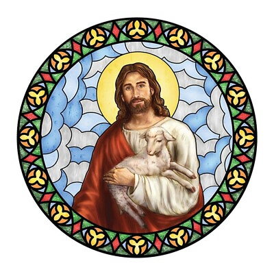 Jesus the Good Shepherd Stained Glass Static Decal Vinyl SIZE: 5 3 4quot; Dia $14.99