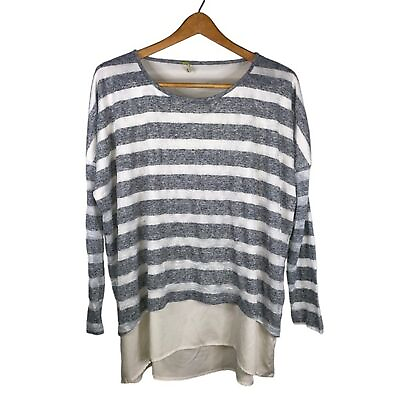 #ad Gianni Bini Sweater Satin Underlay Gray and White Striped Women#x27;s Size Medium $14.97