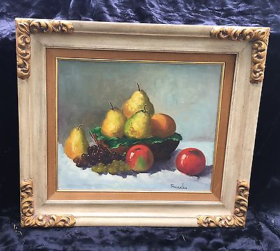 #ad Beautiful Impressionist Still Life Oil Signed in Great Mid Century Frame $112.50