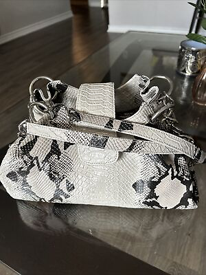 #ad I Isabella Adams Leather Shoulder Handbag Croc Alligator White And Black 13x8x6 $49.00